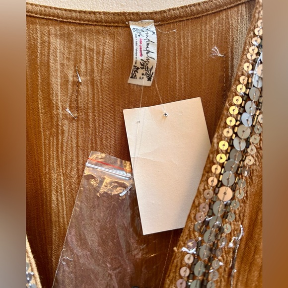 NWT Free People Rising Sun Gold Bejewelled V Neck Slip Dress - Picture 11 of 13